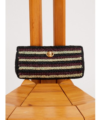 UPTOWN RAFFIA CLUTCH BAG INDIGO destockage