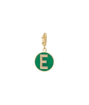 CHARM LETTER E YELLOW GOLD, DIAMONDS AND GREEN ENAMEL soldes