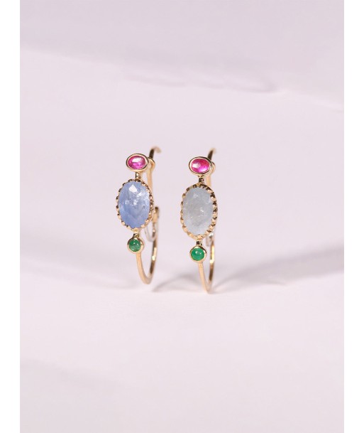 BLUE SAPPHIRE, EMERALD AND RUBY POISARDES EARRINGS pas chere