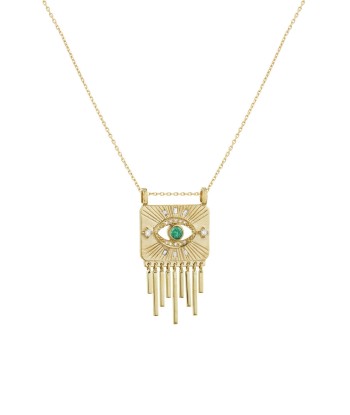 COLLIER PLATE OEIL EMERAUDE ET FRINGE D'OR online