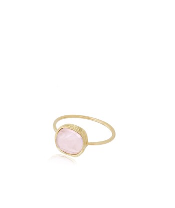 BAGUE OR ET QUARTZ ROSE brillant des détails fins