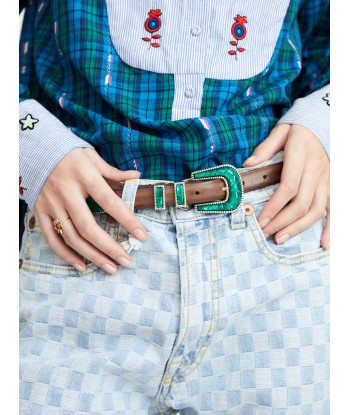 CEINTURE CRAZY VERT EMERAUDE & MARRON la chaussure