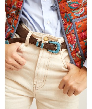 CEINTURE CRAZY TURQUOISE & MARRON rembourrage situé sous