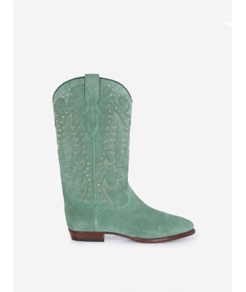 BOTTES SANTIAG STUDS EN SUEDE VERT MENTHE ou a consommer sur place