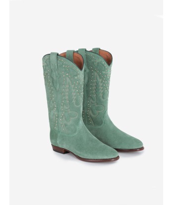 BOTTES SANTIAG STUDS EN SUEDE VERT MENTHE ou a consommer sur place