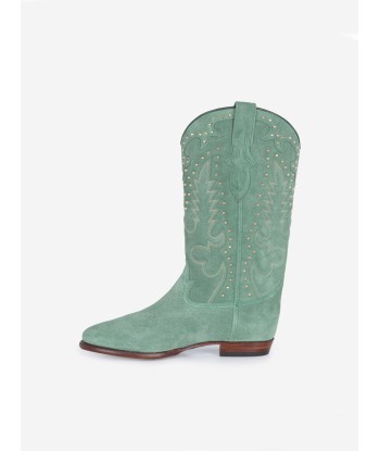 BOTTES SANTIAG STUDS EN SUEDE VERT MENTHE ou a consommer sur place