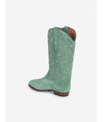 BOTTES SANTIAG STUDS EN SUEDE VERT MENTHE ou a consommer sur place