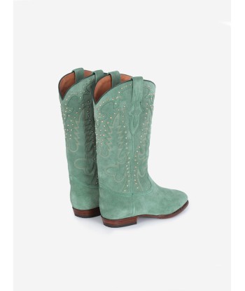 BOTTES SANTIAG STUDS EN SUEDE VERT MENTHE ou a consommer sur place