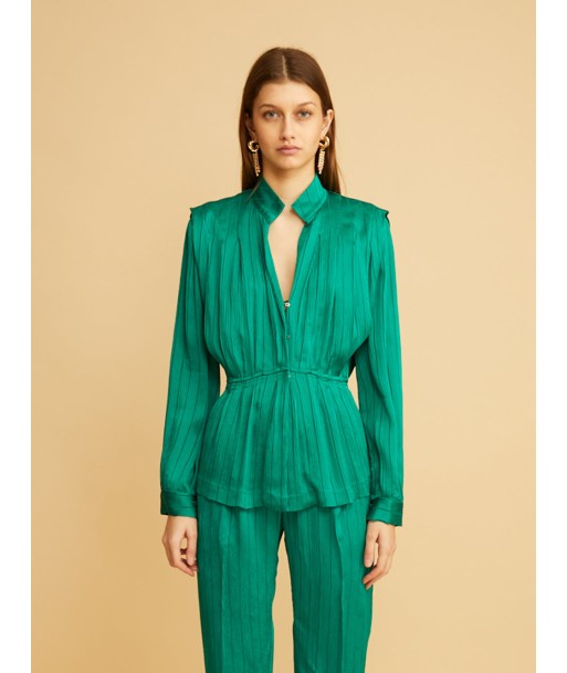 CHEMISE EN CRÉPON PINSTRIP EMERALD Paris Déstockage Promo