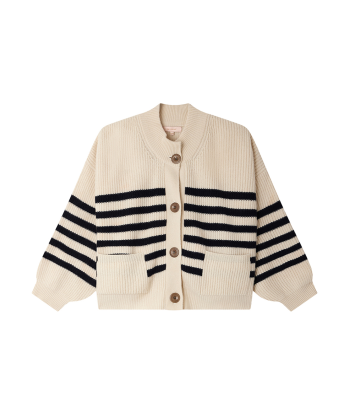 CARDIGAN ROY RAYURES NAVY WHITE pas cher