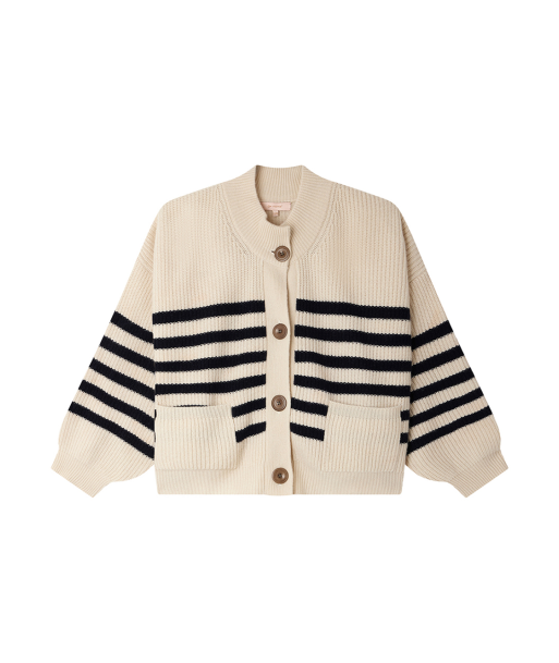 CARDIGAN ROY RAYURES NAVY WHITE pas cher