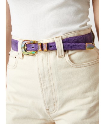 CEINTURE EXCLU CRAZY LEZARD VIOLET ET OR la chaussure