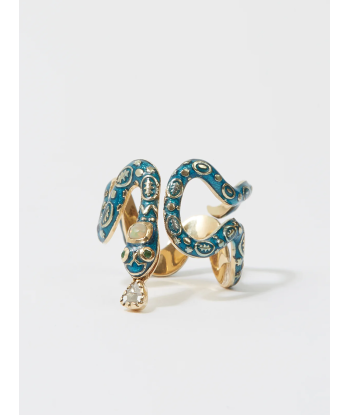 BAGUE EVE SERPENT EMAIL BLEU TURQUOISE ET OR acheter