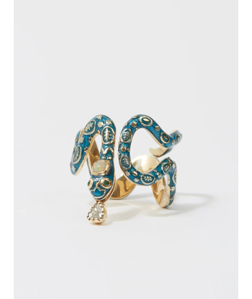 BAGUE EVE SERPENT EMAIL BLEU TURQUOISE ET OR acheter